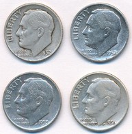 Amerikai Egyesült Államok 1952D-1956. 1d Ag 'Roosevelt' (4xklf) T:2,2- 
USA 1952D-1956. Dime Ag 'Roosevelt' (4xdiff) C:X - Ohne Zuordnung