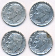 Amerikai Egyesült Államok 1953S-1959D 1d Ag 'Roosevelt' (4xklf) T:2,2- 
USA 1953S-1959D Dime Ag 'Roosevelt' (4xdiff) C:X - Sin Clasificación