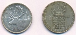 Vegyes: Svédország 1963U 1K Ag + Kanada 1968. 25c Ag T:2,2- 
Mixed: Sweden 1963U 1 Krona Ag + Canada 1968. 25 Cents Ag C - Ohne Zuordnung