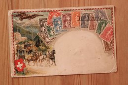 CARTE SUISSE REPRESENTATION DE TIMBRES HELVETIA - DILLIGENCE / COURRIER / ATTELAGE - Sent