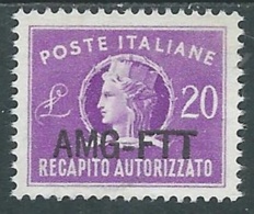 1949-52 TRIESTE A RECAPITO AUTORIZZATO 20 LIRE MH * - UR33 - Posta Espresso