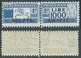 1954 TRIESTE A PACCHI POSTALI CAVALLINO 1000 LIRE LINEARE MNH ** - UR38-9 - Postal And Consigned Parcels