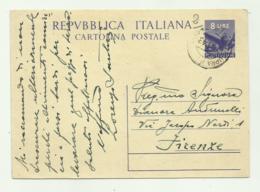 CARTOLINA POSTALE CON  FRANCOBOLLO  DA LIRE 8 STAMPATO  1948 - 1946-60: Marcophilia