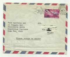 FRANCOBOLLO LIRE 120 SOVRASTAMPATO 1956 POSTA AEREA VISITA PRESIDENTE REPUBB. NEGLI U.S.A. SU BUSTA - 1946-60: Poststempel