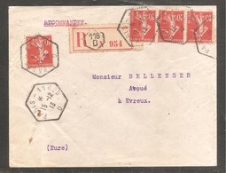 Envel   Recom   Oblit  PARIS 118D    10C SEMEUSE  X 4    1913 - Sonstige & Ohne Zuordnung