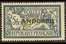 FRENCH POST OFFICES 1931 5F Deep Blue & Buff "ANDORRA" Overprinted, Yv 21, SG F21, Mint With Light Brownish Gum For More - Altri & Non Classificati