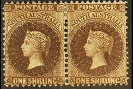 SOUTH AUSTRALIA 1868-79 1s Dark Red Brown (p11½-12½), SG 82, Fine Mint Pair With Partial Double Print To Left Stamp. Lov - Sonstige & Ohne Zuordnung