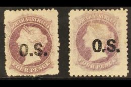 SOUTH AUSTRALIA OFFICIAL 1876-85 4d Deep Mauve, SG O24, Two Very Distinct Shades, Fresh Mint, One With Small Hinge Thin. - Sonstige & Ohne Zuordnung