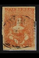 VICTORIA 1854 1d Orange-red Half Length, On Good Quality Paper By Campbell, SG 23, Four Good Margins, On A Piece With Li - Other & Unclassified