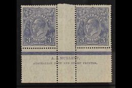 1926-30 3d Dull Ultramarine KGV Head Perf 14, SG 90, Fine Mint Marginal Horizontal Gutter PAIR WITH MULLET IMPRINT (both - Otros & Sin Clasificación