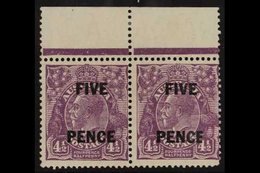 1930 FIVE PENCE On 4½d Violet, SG 120, Marginal Pair With Right Stamp Having Narrow E In Pence Variety, Brusden White 12 - Otros & Sin Clasificación