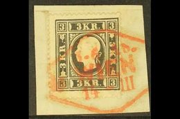 1858 3kr Black, Type I, Mi 11I, SG 23,  Fine Used On Piece With Red Wien Cancel. For More Images, Please Visit Http://ww - Altri & Non Classificati