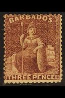 1873 3d Brown-purple Britannia, SG 63, Fresh Unused Without Gum. For More Images, Please Visit Http://www.sandafayre.com - Barbados (...-1966)