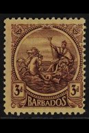 1921-24 NEW DISCOVERY. 3d Purple On Pale Yellow With 'C' OF 'CA' MISSING FROM THE WATERMARK Variety, SG 213 Var, Fine Mi - Barbados (...-1966)