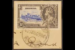 1935 JUBILEE VARIETY. 1½d Ultramarine & Grey "BIRD BY TURRET" Variety, SG 95m, Fine Cds Used Tied To A Small Piece. Love - Bermudes