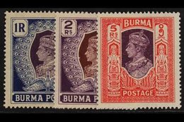 1938 1r - 5r Geo VI High Values, SG 30/2, Very Fine Never Hinged Mint. (3 Stamps) For More Images, Please Visit Http://w - Birmania (...-1947)