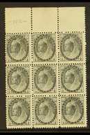 1898-1902 ½c Black, SG 150, Marginal Block Of 9, Mint With Gum Faults, Nice QV Multiple Nevertheless (9 Stamps) For More - Altri & Non Classificati