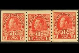 1916 COIL STRIP. 2c + 1c Carmine Red (Die I) War Tax - Imperf X P8, SG 234, Coil Strip Of Three Including A "Paste Up Pa - Autres & Non Classés