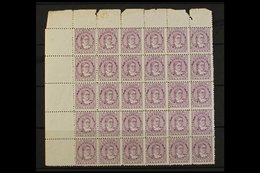 1896 1½d Deep Lilac Queen Makea Takau, SG 14, Upper Left Corner Block Of Thirty (6 X 5), Unmounted Mint, Age Marks On So - Cook