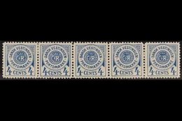 POSTAGE DUE 1902 4c Blue, Five Different Types In One Strip, Facit L2v, Fine Mint, Some Perf Separation. (strip Of 5 Sta - Dänisch-Westindien