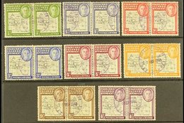 1946-49 "GAP IN 80TH PARALLEL" VARIETIES WITHIN PAIRS. Thick Map Complete Set As Horizontal Pairs, Each Pair With One St - Falklandinseln