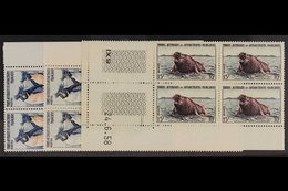 TAAF 1956 Animals Complete Set, Yvert 2/7, Never Hinged Mint Corner DATED BLOCKS Of 4, Very Fresh. (6 Blocks = 24 Stamps - Otros & Sin Clasificación