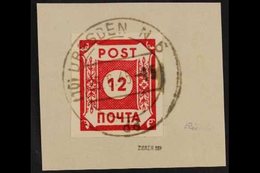 RUSSIAN ZONE EAST SAXONY 1945 (June) 12pf Red Imperf With Bilingual 'Post' (Michel B Ib, SG RE1), Used On Piece Tied By  - Autres & Non Classés