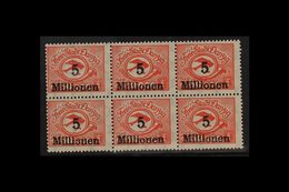 1923 5mio On 5000m Scarlet Air Surcharge (Michel 180, SG 65), Never Hinged Mint BLOCK Of 6 With The Top Middle Stamp Sho - Otros & Sin Clasificación