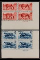 1949 National Horse Day Set In Lower Corner Blocks Of 4 With Complete Date Imprints On The Margins, Mi 265Br/66Br, Only  - Other & Unclassified