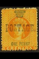 1883 1d Orange With Large "Postage" Overprint, SG 27, Fine Unused. For More Images, Please Visit Http://www.sandafayre.c - Grenada (...-1974)