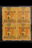 1888-91 1d On 2s Orange Surcharge Type 18, SG 44, Very Fine Mint BLOCK Of 4, Minor Perf Reinforcement, Very Fresh, Attra - Grenade (...-1974)