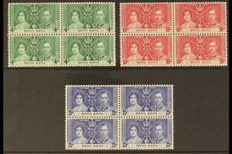 1937 Coronation Complete Set, SG 137/39, Never Hinged Mint BLOCKS Of 4, Very Fresh. (3 Blocks = 12 Stamps) For More Imag - Sonstige & Ohne Zuordnung