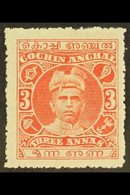COCHIN 1911 3a Vermilion, Rama Varma I, SG 33, Very Fine Mint. For More Images, Please Visit Http://www.sandafayre.com/i - Autres & Non Classés