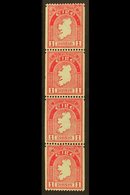 1933 COIL STAMP 1d Carmine, Perf 15 X Imperf (single Perf), Strip Of Four Fine Mint, Two Are Never Hinged, Well Centered - Sonstige & Ohne Zuordnung