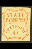 PARMA - PROVISIONAL GOVERNMENT 1859 40c Vermilion, Varietry "CFN For CEN", Sass 17c, Very Fine Mint.  Signed Diena. Cat  - Sin Clasificación