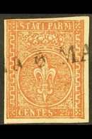 PARMA 1853 25c Red Brown, Sass 8, Very Fine Used With Clear To Large Margins All Round And Light Straight Line Cancel. F - Non Classés
