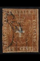 TUSCANY PROVISIONAL GOVERNMENT 1860 80c Pale Red-brown (Sassone 22, SG 50), Fine Used, Almost Four Close Margins Just Ve - Non Classés