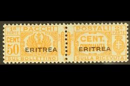 ERITREA PARCEL POST 1927-37 50c Orange Overprint (SG P126, Sassone 25), Never Hinged Mint Horizontal Pair, Very Fresh, E - Autres & Non Classés