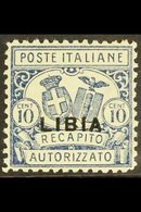 LIBYA CONCESSIONAL LETTER POST 1929 10c Blue Perf 11 (Sassone 1, SG CL68a), Very Fine Mint, Superb Centring, Very Fresh, - Other & Unclassified