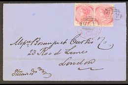1879 (May) Neat Outer Wrapper To London, Bearing 2d Pair Tied A75 Cancels, Savannah La Mar And Kingston Cds's On Reverse - Giamaica (...-1961)