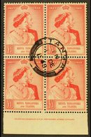 1948 £1 Scarlet Royal Silver Wedding, SG 158, Marginal Imprint BLOCK OF FOUR With Fine Central Cds Cancel. For More Imag - Vide