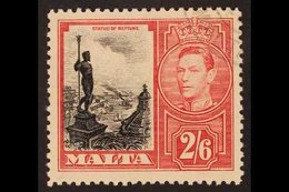 1938 2s 6d Black And Scarlet, Neptune, Variety "Damaged Value Tablet", SG 229a, Very Fine Used. RPS Cert. For More Image - Malta (...-1964)