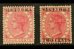 1891 2c On 4c Carmine SURCHARGE INVERTED Variety (one Short Perf), SG 118a, And 2c On 4c Carmine SURCHARGE DOUBLE, ONE I - Mauritius (...-1967)