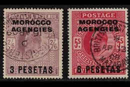 SPANISH 1907-12 3p On 2s6d Dull Purple And 6p On 5s Deep Bright Carmine, SG 121a/122a, Very Fine Used. (2 Stamps) For Mo - Autres & Non Classés