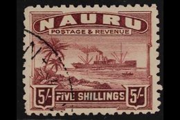 1924-34 5s Claret "Freighter" On Rough Surfaced Greyish Paper, SG 38A, Fine Used. For More Images, Please Visit Http://w - Nauru