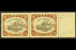 1910-11 2s6d Black & Brown Lakatoi Type C, SG 83, Fine Mint Marginal Pair, One Stamp With DEFORMED "E" AT LEFT Variety ( - Papoea-Nieuw-Guinea