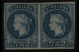 1856 6d Blue Imperf, SG 1, Mint PAIR With 4 Large To Clear Margins, The Right Stamp With A Small Hinge Thin. Fresh And A - Saint Helena Island