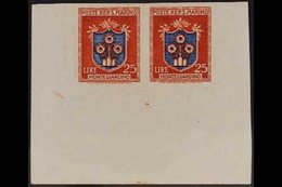 1945 - 1946 25L Red Brown And Ultramarine, Arms, Variety "imperf", Sass 294a, Superb Mint Corner Margin Pair. For More I - Other & Unclassified