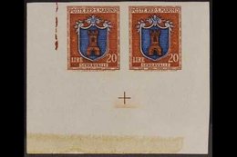 1945-6 20L Brown And Ultramarine, Arms, Variety "imperf", Sass 293a, Superb Mint Corner Margin Pair. For More Images, Pl - Altri & Non Classificati