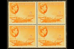 1938-49 NHM MULTIPLE 6c Orange On Chalky Paper, SG 137, Block Of 4, Never Hinged Mint. Lovely, Post Office Fresh Conditi - Seychelles (...-1976)